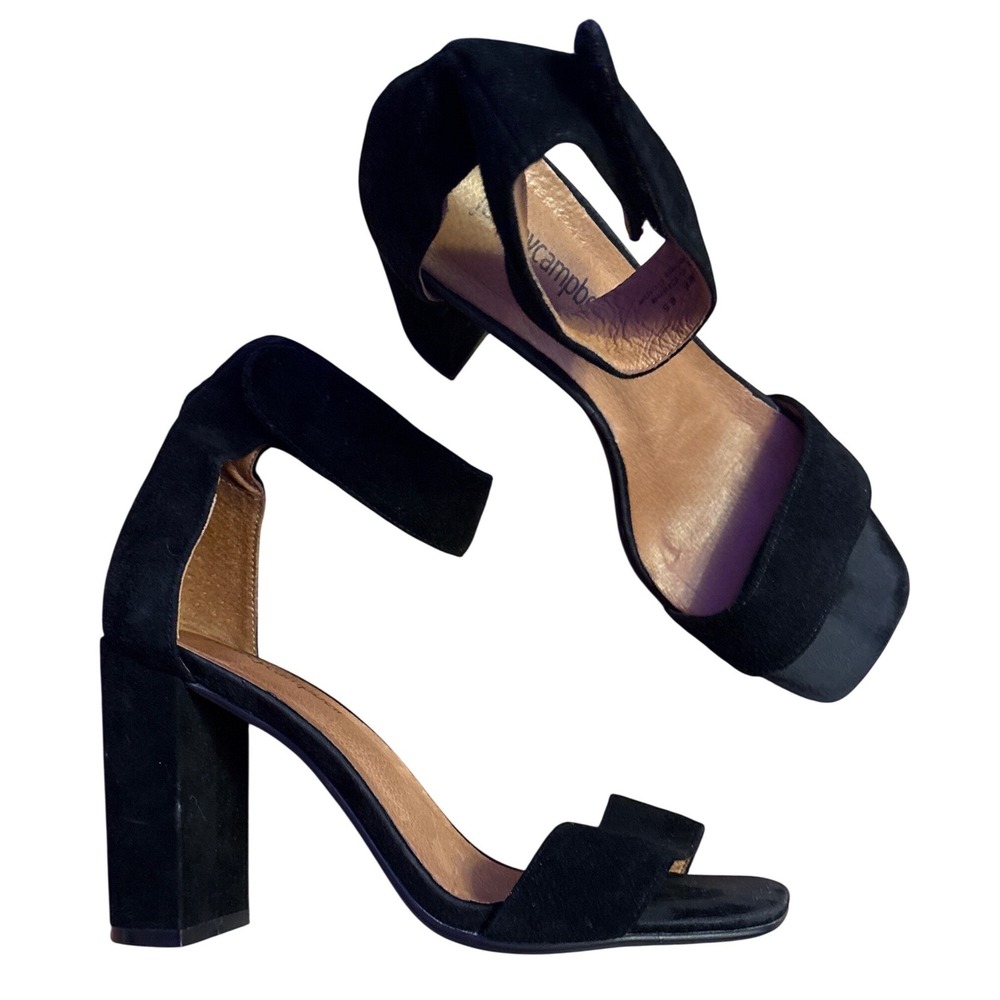 Jeffrey Campbell Women's Black Suede Ankle Strap Block Heel Sandals, Size‎ 6.5